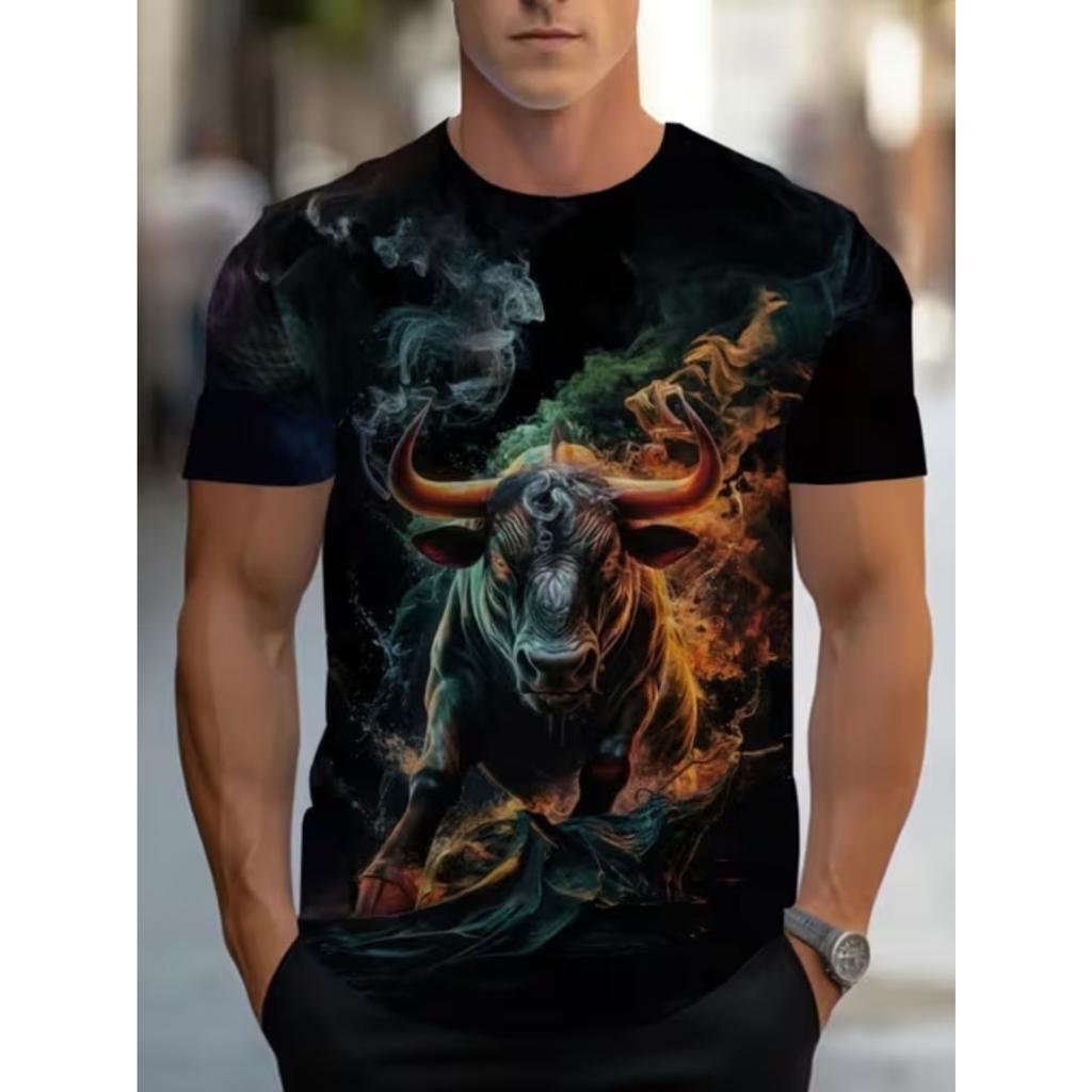 New Summer Men's Fashion T-shirt Personality Animal Pattern Printed Men's T-shirt Top