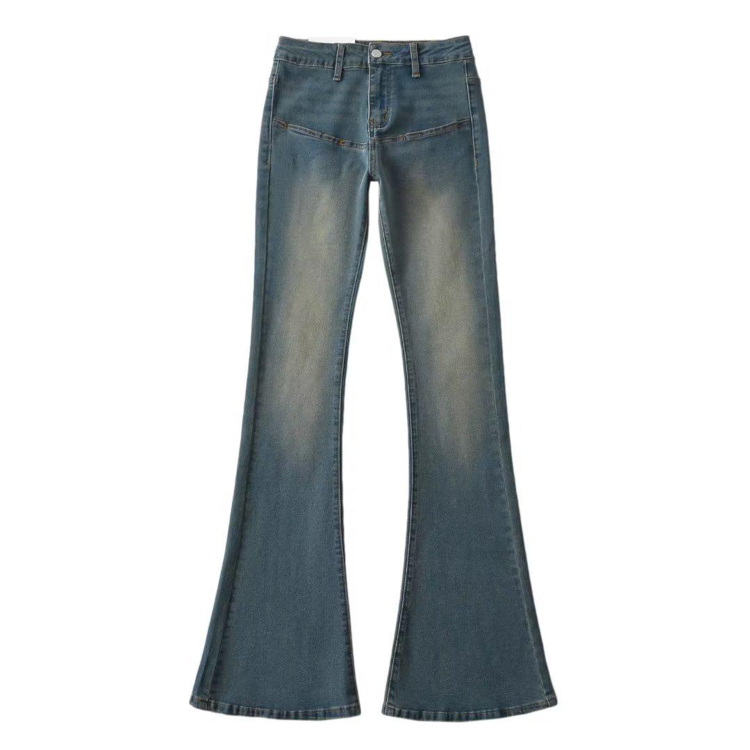 

Женские джинсы-клеш с высокой талией и потертостями в стиле ретро, осень 2023 г. - узкие прямые брюки в американском стиле XL