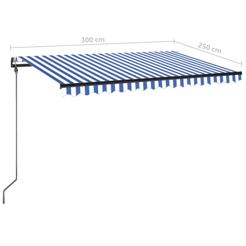 Automatic Awning with LED Lights & Wind Sensor 300 X 250 Cm Blue and White