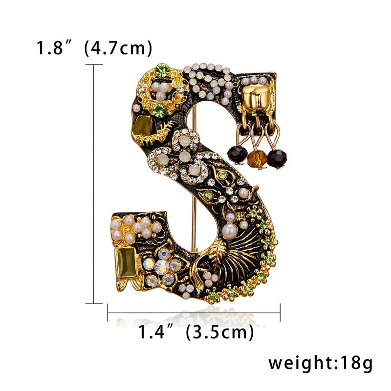 

1Pc Metal Brooch Retro Water Diamond Sweet Pearl Personality Clothing Decoration Safety Pin Letter Brooch S