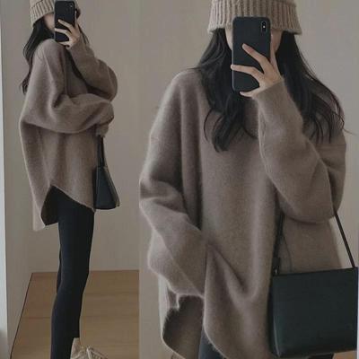 Women's Lazy Style Mid-Length Knitted Sweater - Autumn & Winter 2024 Loose Long-Sleeve Thickened Top