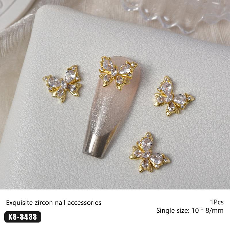 

1 шт. Ювелирное изделие из циркона для ногтей, Роскошное, Полностью бриллиантовое, Золотое, Серебряное, 3D, Бабочка, Бант, Металлические украшения для маникюра