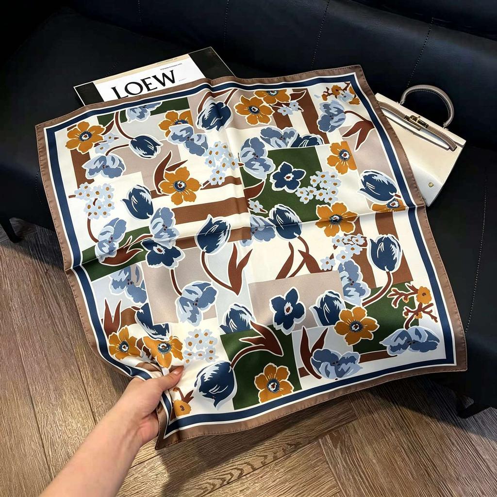 New silk satin 71 * 71 square scarf versatile foreign style simulation silk scarf middle-aged and elderly decorative scarf neck protection silk scarf