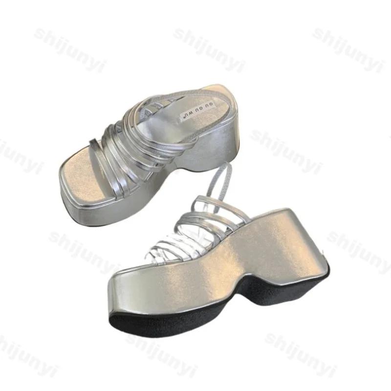 Fashion Women's Roman Sandals 2025 New Summer Beach Shoes Fashion High Heeled Slippers Silver Wedge Platform Slope Heel Casual Sandalias
