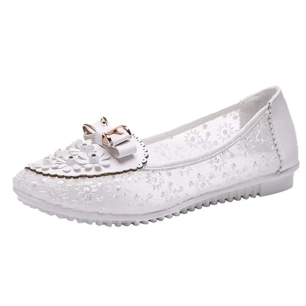 Modeschuhe für Damen 2024 Atmungsaktive Damen-Ballerinas Sommer Mesh Slipper Flache Schuhe Applikationen Schleife Weiche Sohle Slipper Damenschuhe