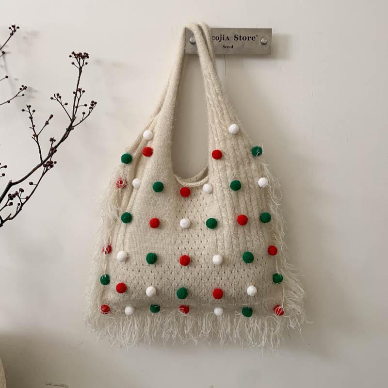 Damentasche: Stilvoll und lässig, Perlenbesetzte Ein-Schulter-Tasche, Stricktasche mit großem Fassungsvermögen