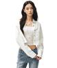 Deketeuumeon Cropped Damage Denim Shirts Dcwsh004White
