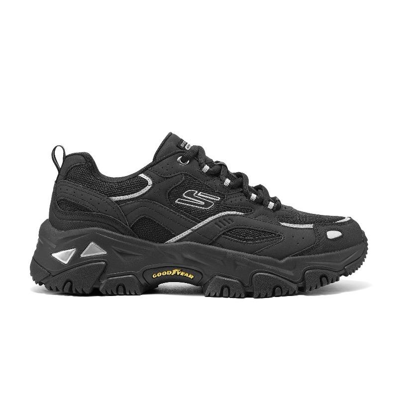 Skechers D'LITES Hiker Men Black Low Top Dad Shoes 237423-BKSL