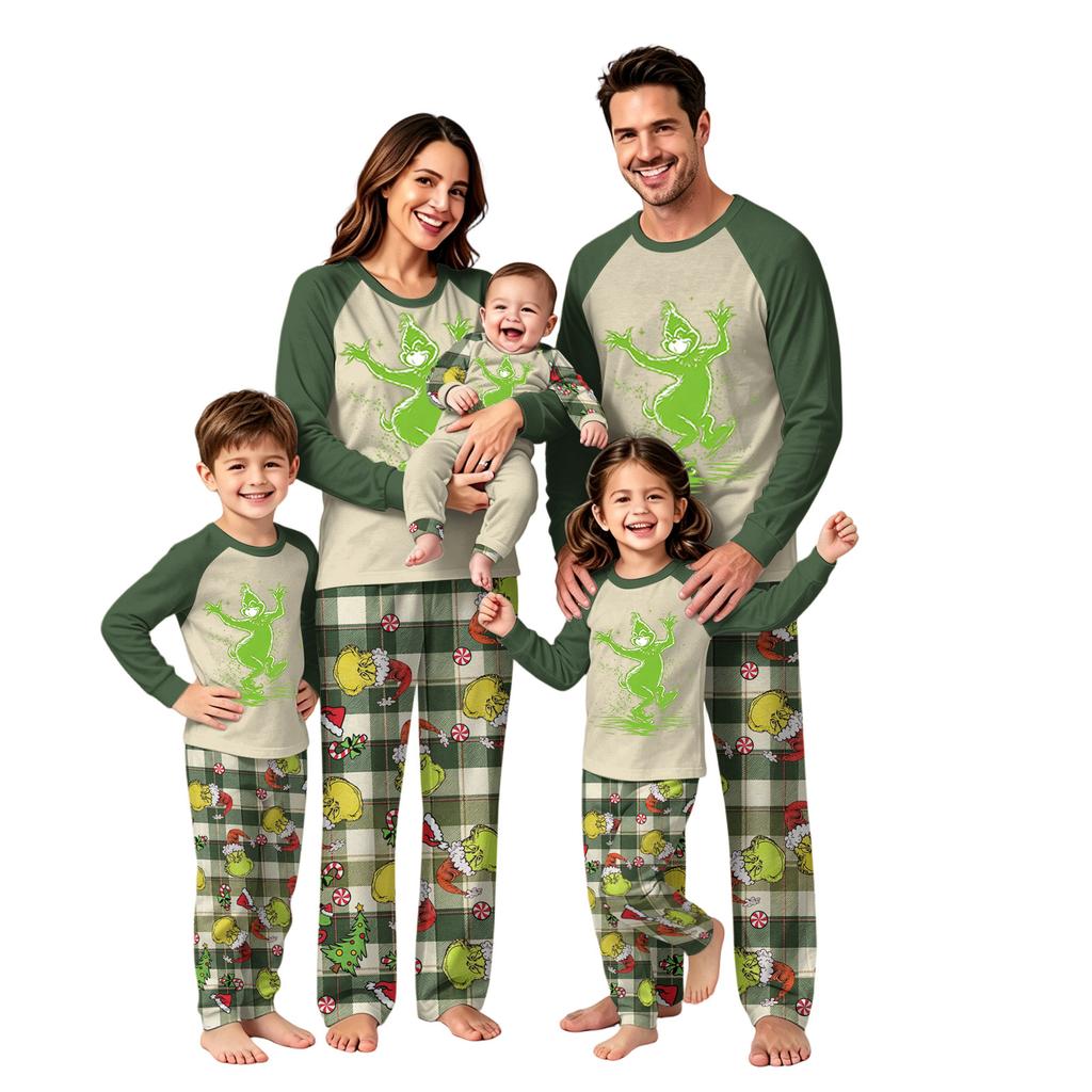 Matching Family Christmas Loungewear Set, Long Sleeve Neck Printed Top and Pants for Men Women and Kids