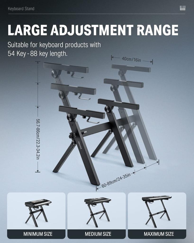 Elektronické klávesové piano Donner s nastavitelnou výškou, kompatibilní s elektronikou kláves, vhodné pro učebny, stojan ve tvaru Z DKS-100, skládací, 55-85 cm