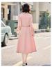 2025 Spring Women's Color Block Long Dress with Belt and Turn-Down Collar
