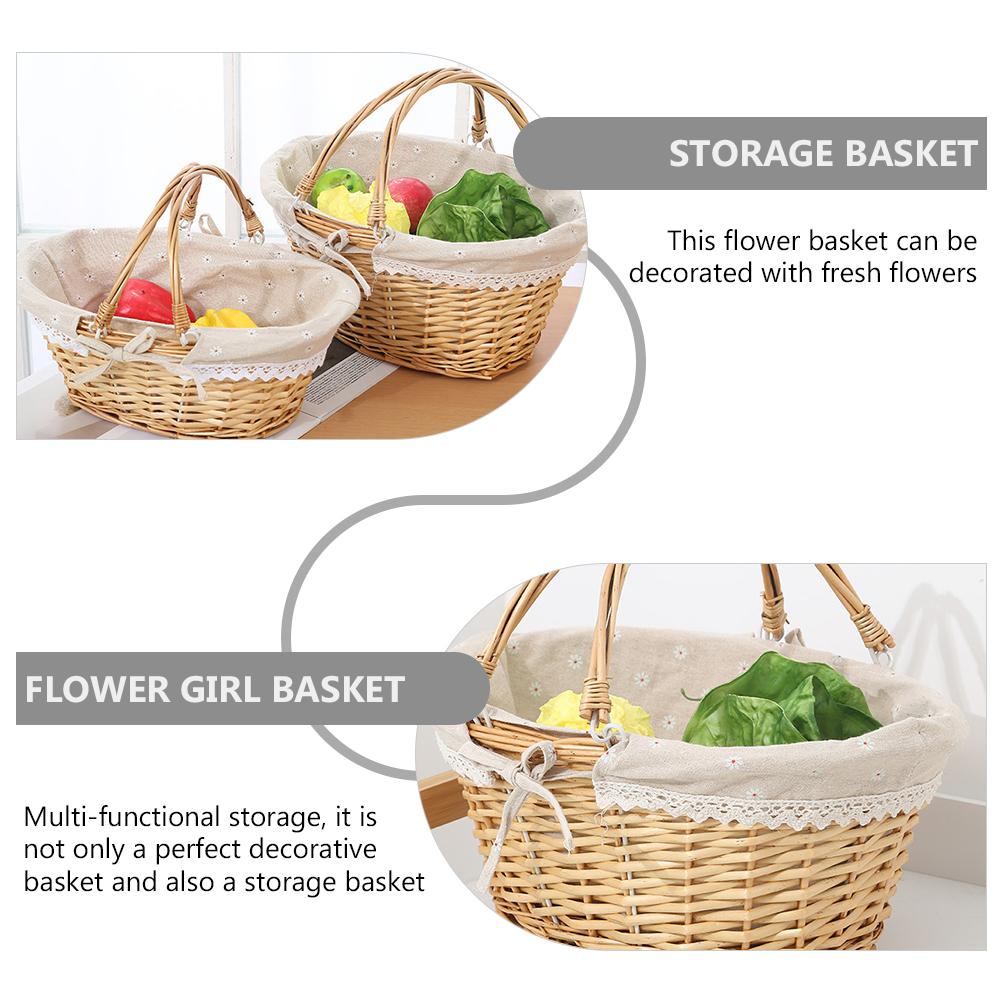 Picnic Basket Candy Woven Flower Girl Tots Toys Blanket Hanging Cloth Storage Handheld Shopping Small