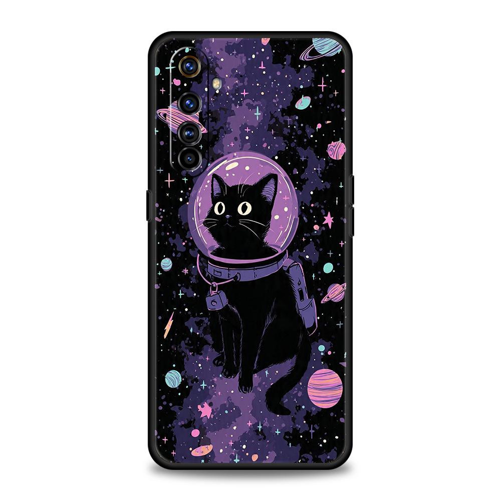 Soft TPU For Realme 11 10 9 Pro Plus GT2 GT3 GT5 C21 C25 C35 C53 C55 C67 Pro 5G Phone Case Cute Color Starry Sky Black Cat Capas
