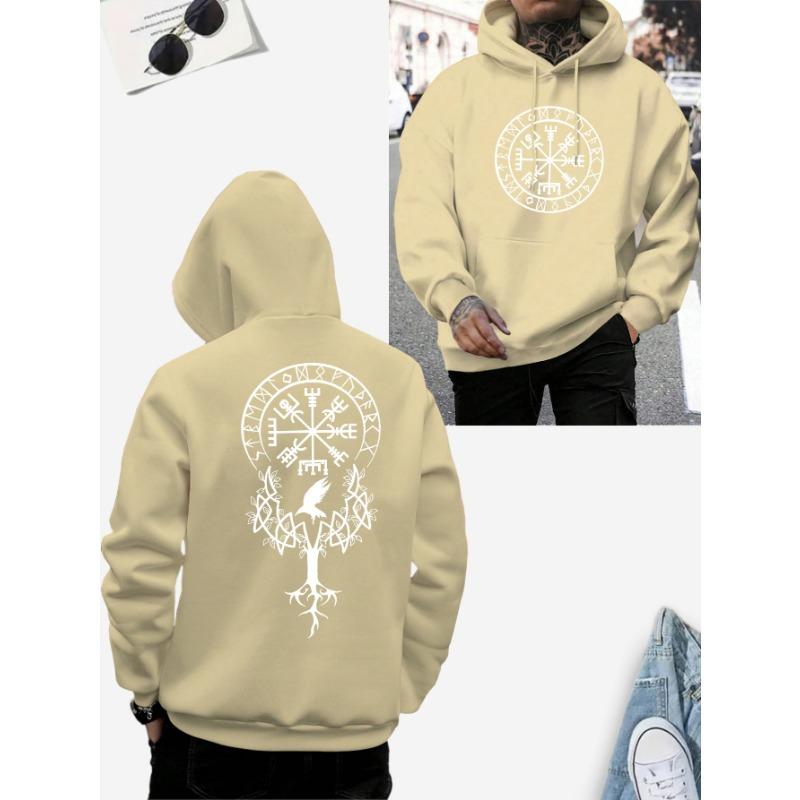 Schwarzer Hoodie mit Wikinger-Runen und Yggdrasil Lebensbaum-Druck - Nordische Mythische Streetwear für Männer/Frauen, Lässige Sweatshirts,