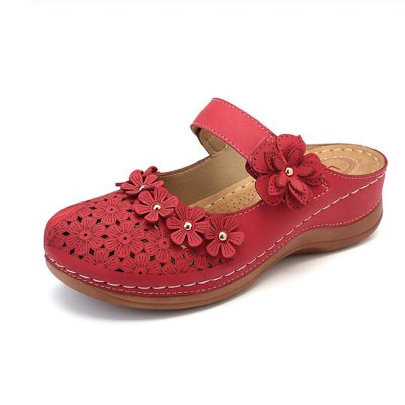 Slippers Women Casual Ladies Shoes Female Leather Floral Platform Sandals Retro Flats Shoe Woman Plus Size 43 Summer 2025 New