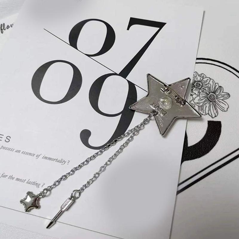 Japanese Style Women Mens Adjusted Pre-Tied Small Necktie Punk Metal Chain Tassels Star Jewelry Neck Tie Neckwear