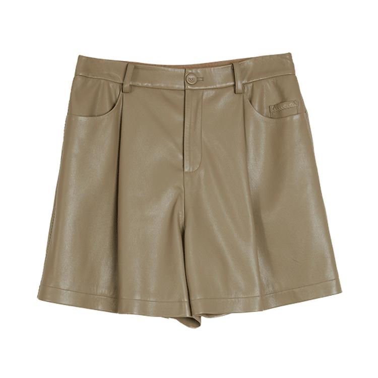 Elle French Style High-End Solid Color Minimalist Leather Shorts Women shorts Gray-Green EK49850