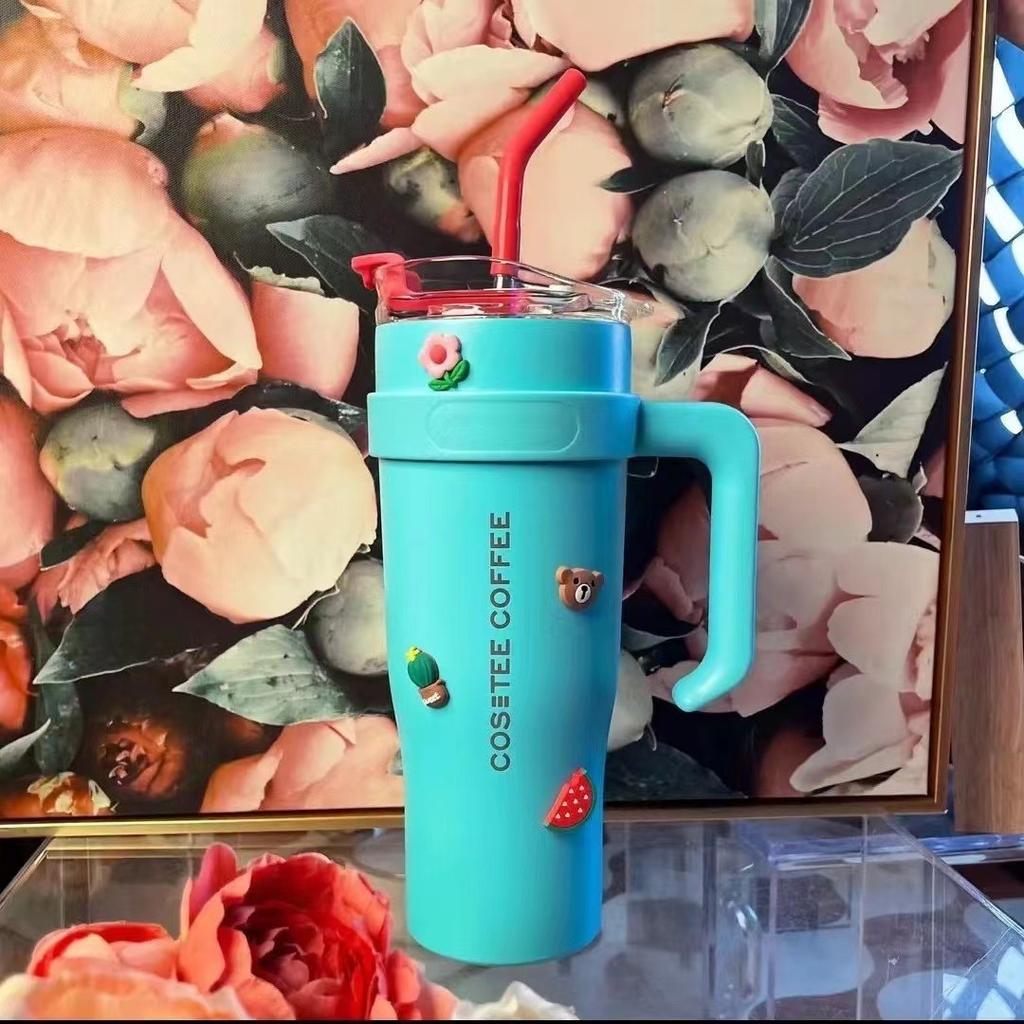 New Small Fresh Stainless Steel Thermos Cup Household Gradual Change with Handle Straw Cup Large Capacity Portable Car Cup