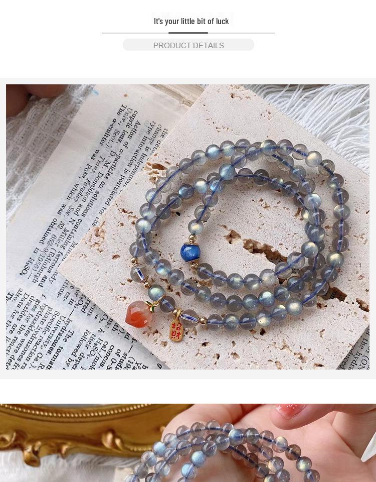 Natural Gray Moonstone Labradorite Aquamarine Triple Beaded Bracelet Necklace for Women - High Shine