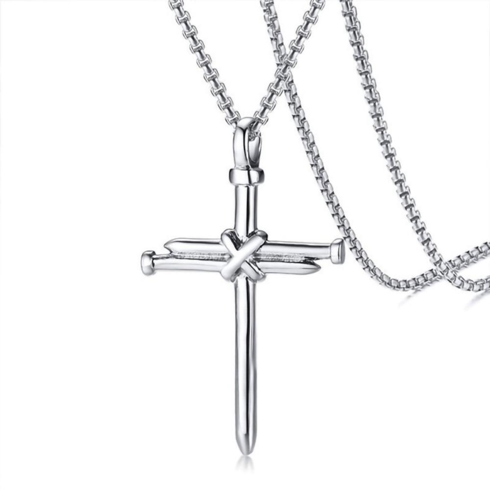 1PC Steel Nail Shaped Cross Pendant Necklace for Boys, Black/Golden/coppery Finish