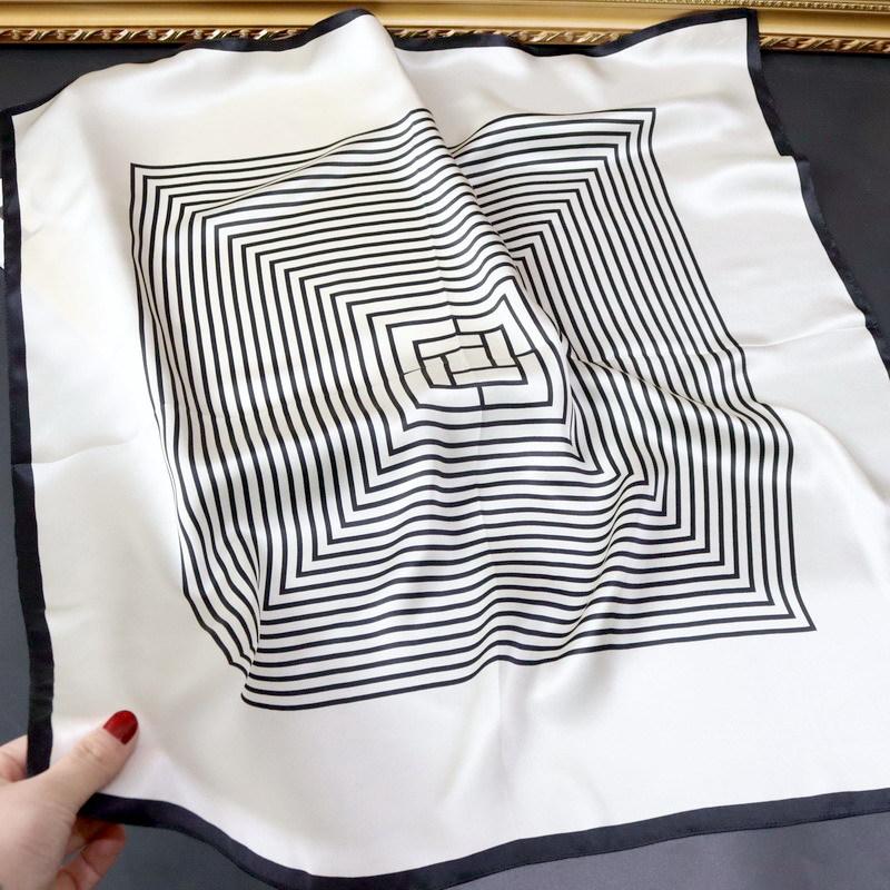 Black and white geometric stripes Korean version versatile silk scarf mulberry silk square scarf women s spring and summer silk scarf gifts 68*68cm