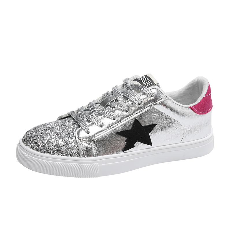 

Взуття Жіноче повсякденне розкішне взуття на плоскій підошві Bling Жіночі кросівки Зручне дизайнерське взуття Модне універсальне прогулянкове жіноче взуття на шнурівці 43 срібний