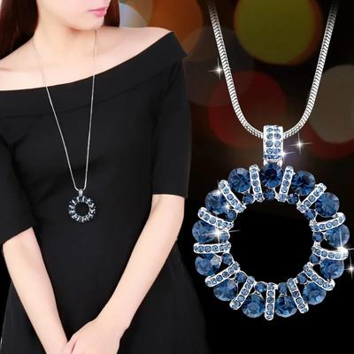 Korean Style Fashionable High-end Crystal Studded Diamond Large Circular Sweater Chain with Personality, Geometry, and Versatility