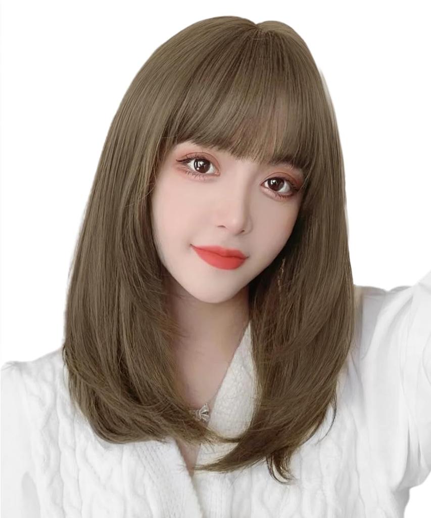 AISIHAIR Wig Medium Brown Straight Full Wig Long Small Face Fashion Natural Smooth Net Included Heat Resistant Wig Semi-Long Women's