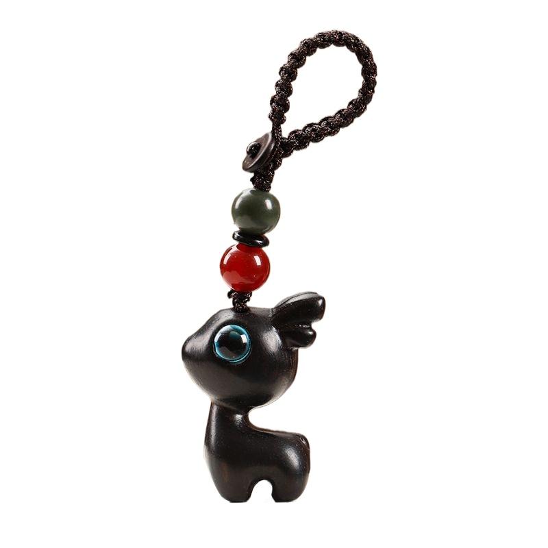 Sandalwood Deer Car Keychain, Pendant, Couple Phone Pendant, USB Disk Chain Hanger, Gift