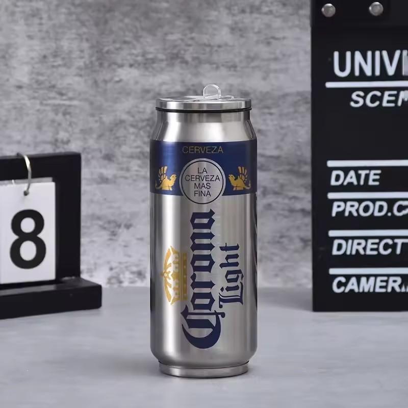 Stainless Steel Cup Creative Beer Can Insulated Cup Vacuum Cups with Straw Cold Keeper Cola Cans Insulated Bottle