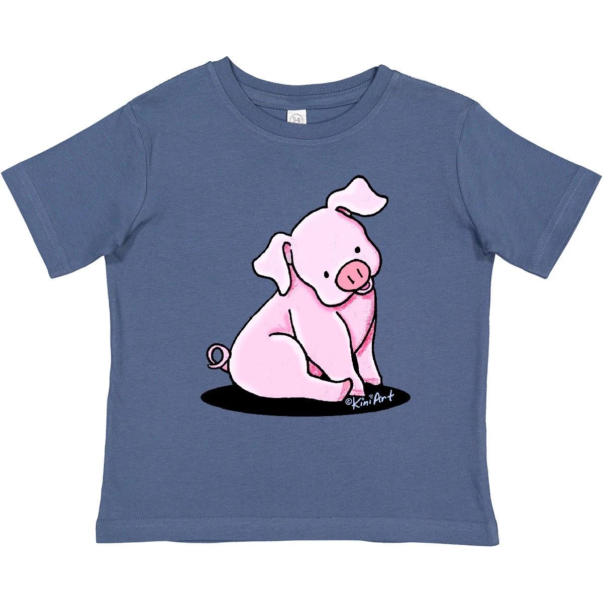 Inktastic Sitting Pig Toddler T-Shirt - KiniArt Cute Piglet Pink Child Kid Kim 130