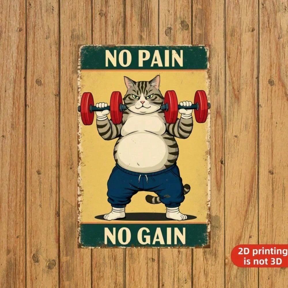 Vintage Power Cat Retro Metal Sign Funny Kettlebell Gym Wall Art Man Cave Bar Garage Decor
