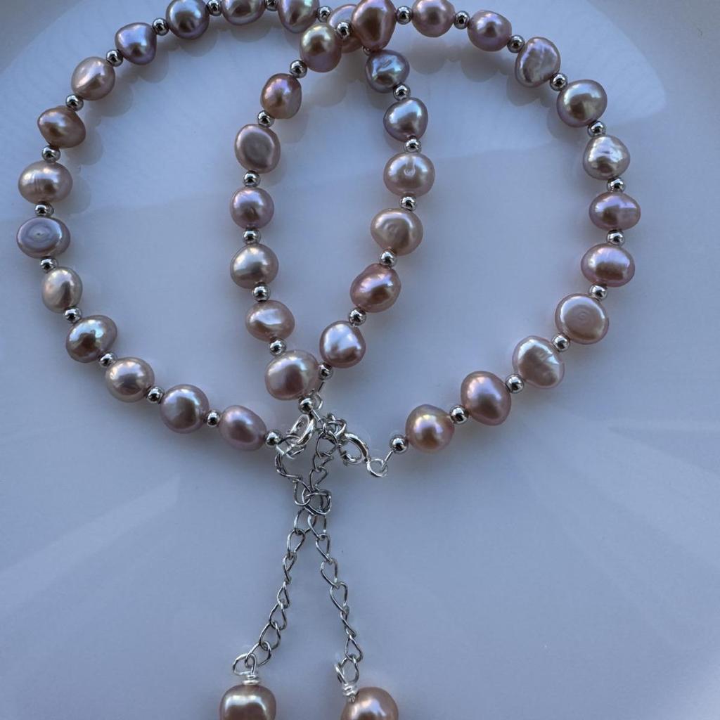 Baroque Pink & Purple Freshwater Pearl S925 Sterling Silver Irregular Bracelet