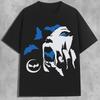 Y2K Little Bat Devil Inhalation Portrait Print Top Versatile Street Fashion Casual Top Crew Neck Short-sleeved T-shirt