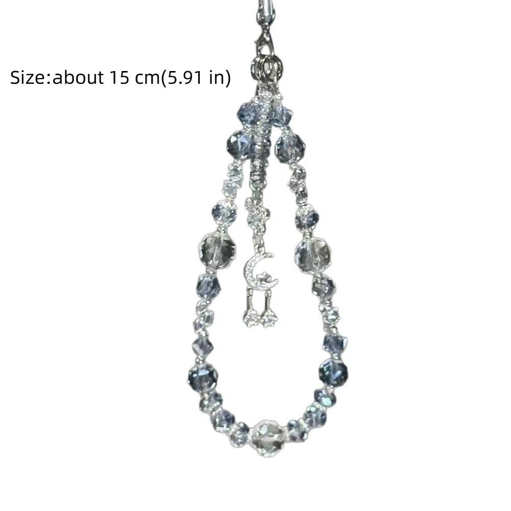 Ice Transparent Phone Wrist Strap Bracelet Rhinestone Beaded Pendant Keychain  Bag