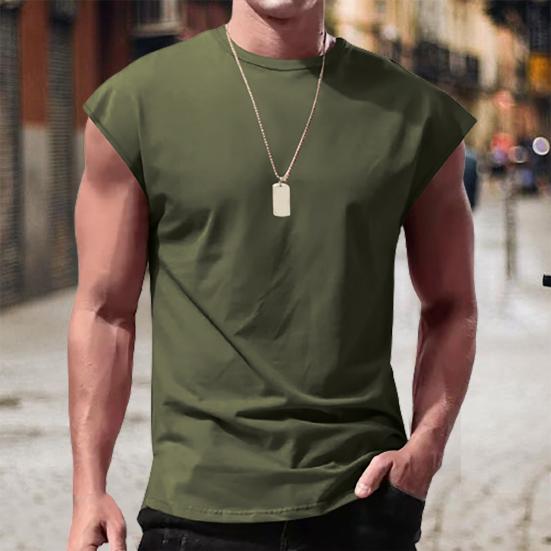 Men Summer T-shirt Sleeveless Solid Color Pullover Comfortable Breathable Daily Wear Casual Round Neck Men Summer Vest Men Clothes