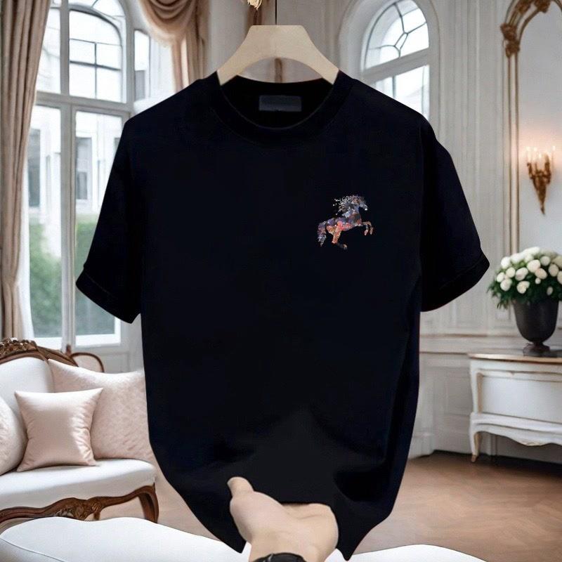 Horse print short sleeve T-shirt Men 2025 new summer 100% cotton half sleeve ins style interesting street T-shirt