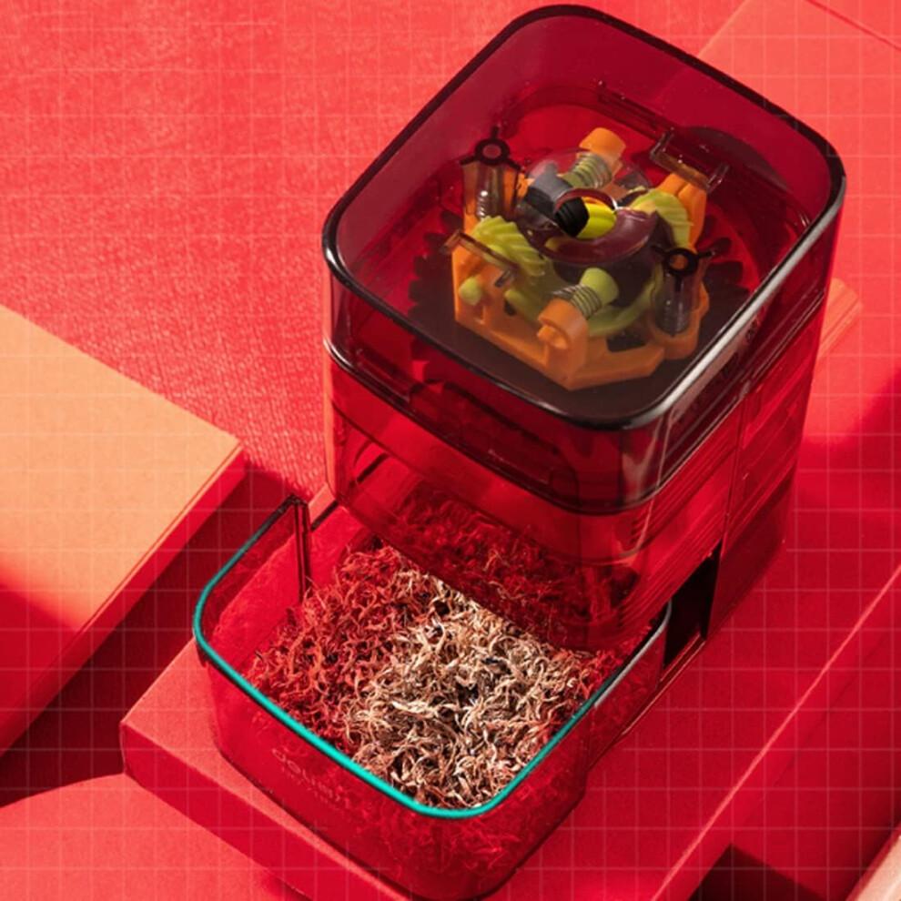 Hand Crank Pencil Sharpener with Red Transparent Body, Large Scrap Box