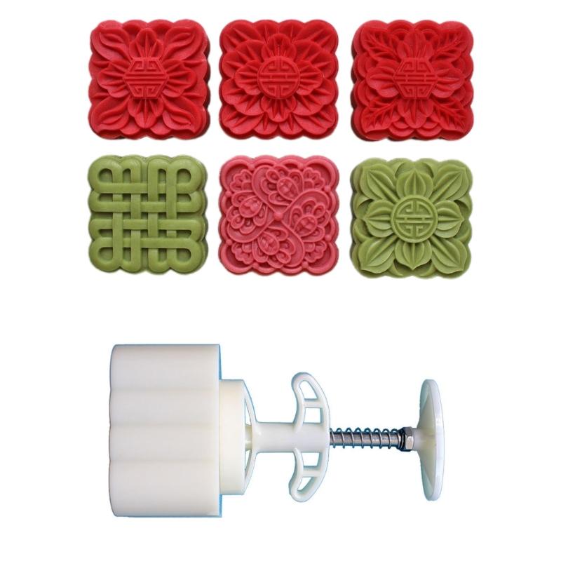 

Cookie Molds 3D Square Flower Pattern Dessert Molds Hand Pressure Dessert Maker Baking Tool for MidAutumn Festival