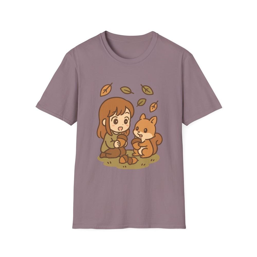 

Unisex Softstyle Whimsical Squirrel T-Shirt: Cute Forest Friends, Nature S