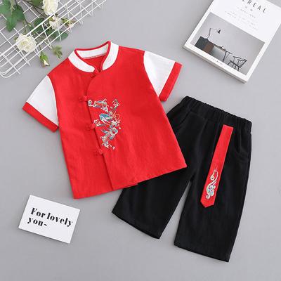 Hanfu Boys Summer Suit Ancient Style Handsome Children Chinese Style Boys Short-sleeved Suit Ethnic Style