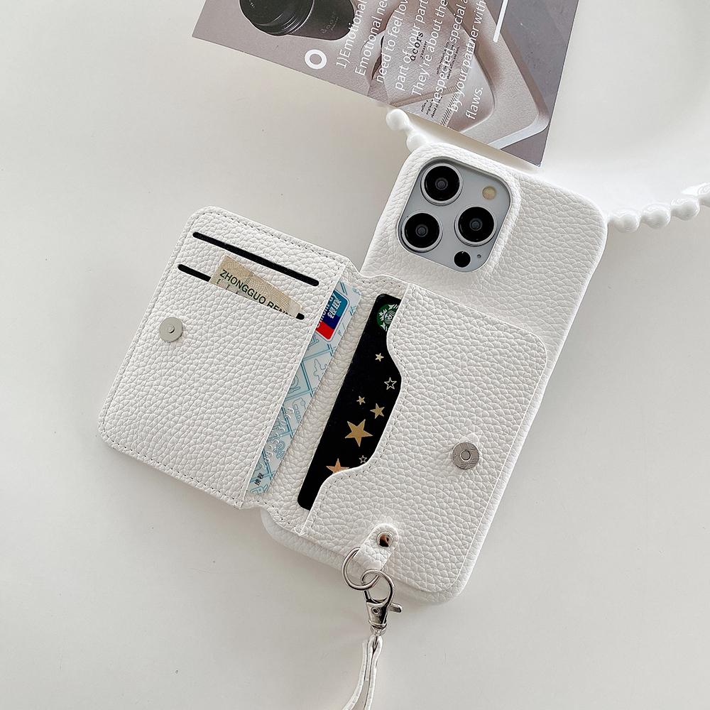 For iPhone 14 Pro Max Case Card Slots Kickstand PU Leather+PET Phone Cover with Wrist Strap