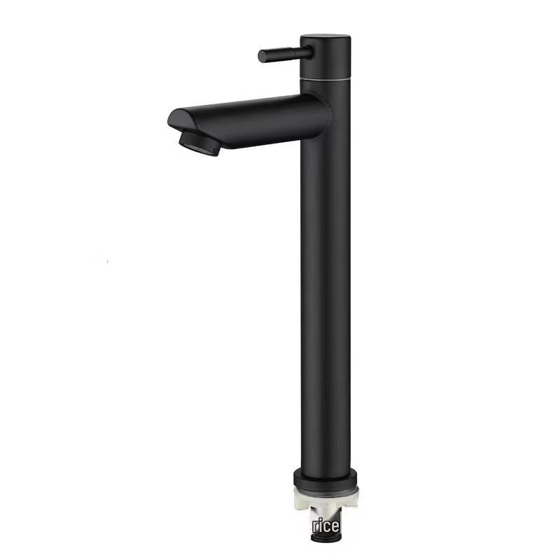 TLXT Black Tall Single Cold Stainless Steel Basin Faucet
