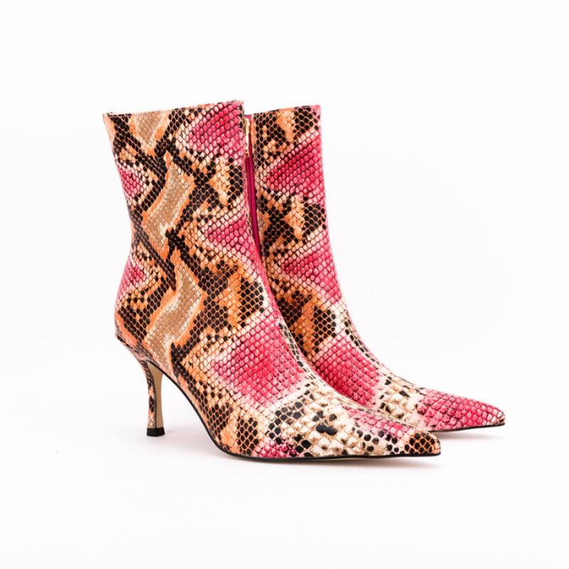 Moda 2025 Nowy Duży Rozmiar 45 Jesień Zima Kobiety Krótkie Botki 6,5cm Wysoki Obcas Krótki Plusz Czarny Czerwony Wężowy Botki do Kostki Markowe Buty Damskie