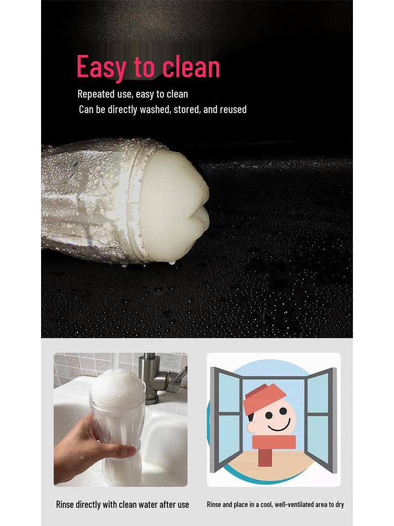 Double-Headed Transparent Airplane Cup for Gay Men: Interactive Masturbation Trainer with Manual Rotation.
