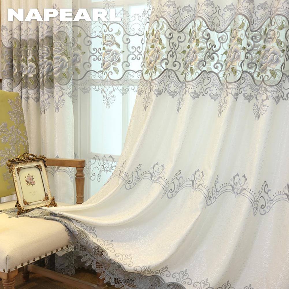 1PC NAPEARL Fashionable and Luxurious Peony Embroidered Blackout Curtains and Gauze Curtains for Living Room Bedroom Home Decor