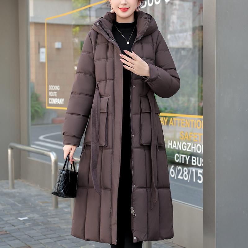 Fashion Woman Winter Long Coats Hooded Thick Warm Casual Winter Jacket Women's Parkas With Belt