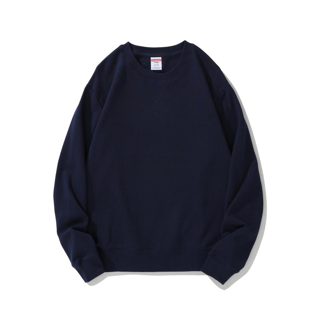 Men's 380g Heavyweight Pure Cotton Terry Retro Hoodie, Unisex Solid Color, Long Sleeve Round Neck, Customizable