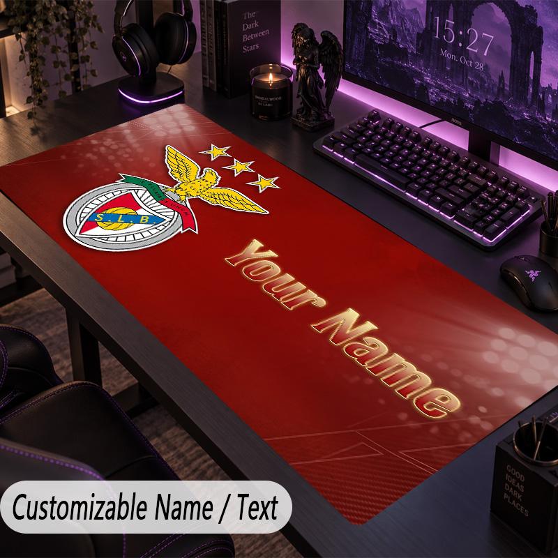 Custom Text Big Mousepad, Extended Desk Pad For Laptop Work GameBenfica FC
