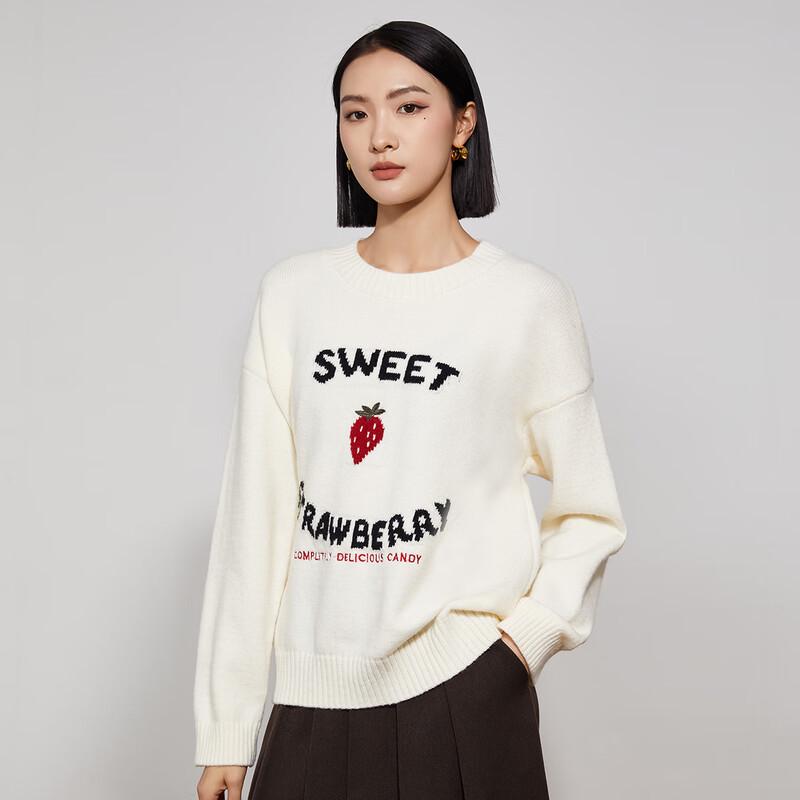 Women's Strawberry Jacquard Round Neck Sweater